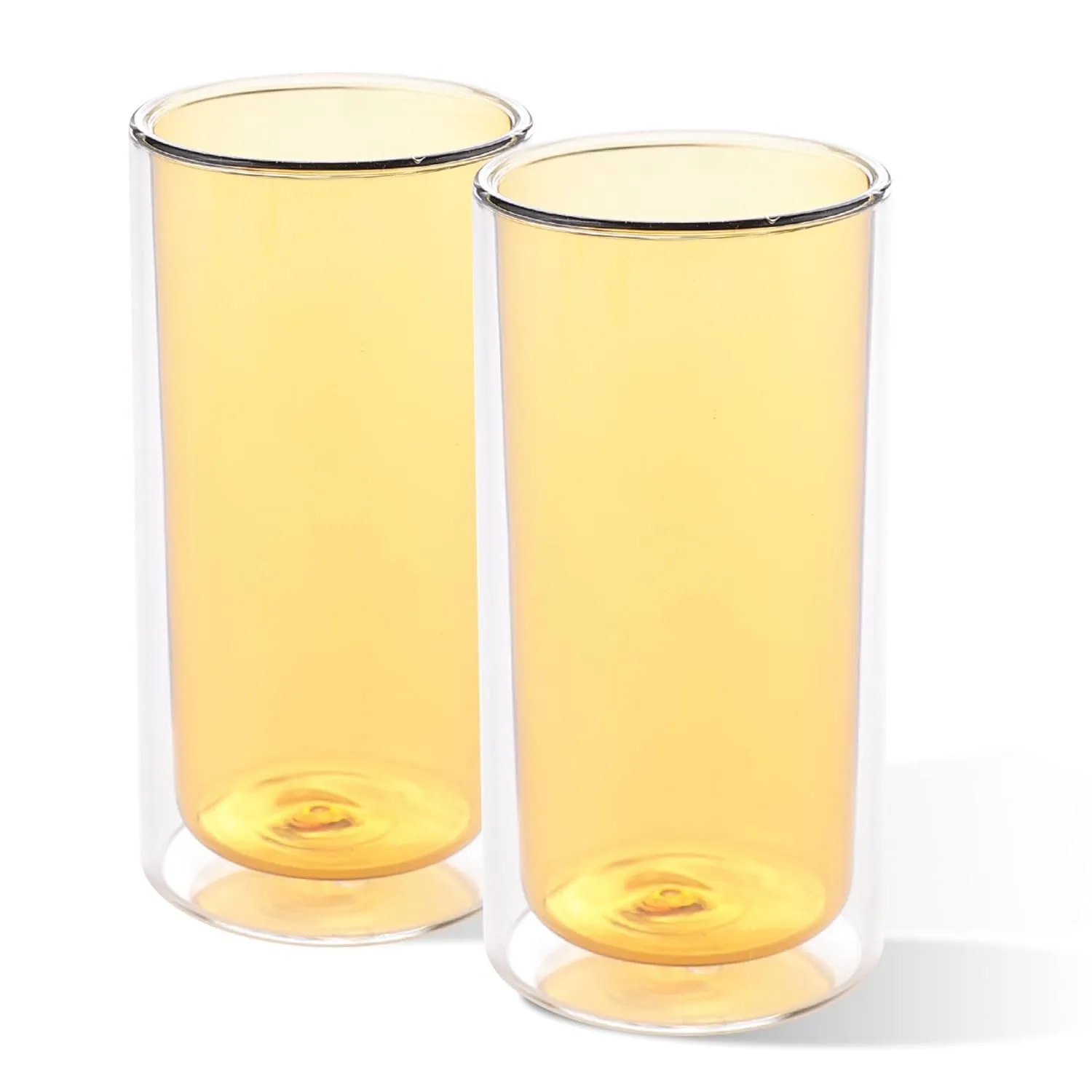 Kuber Industries 8 Pcs Double Walled Glasses | Borosilicate Glass Tumblers for Water | High Heet Resistance | Microwave & Dishwasher Safe | Juice Glasse | 250 ML | Pack of 4 | Yellow