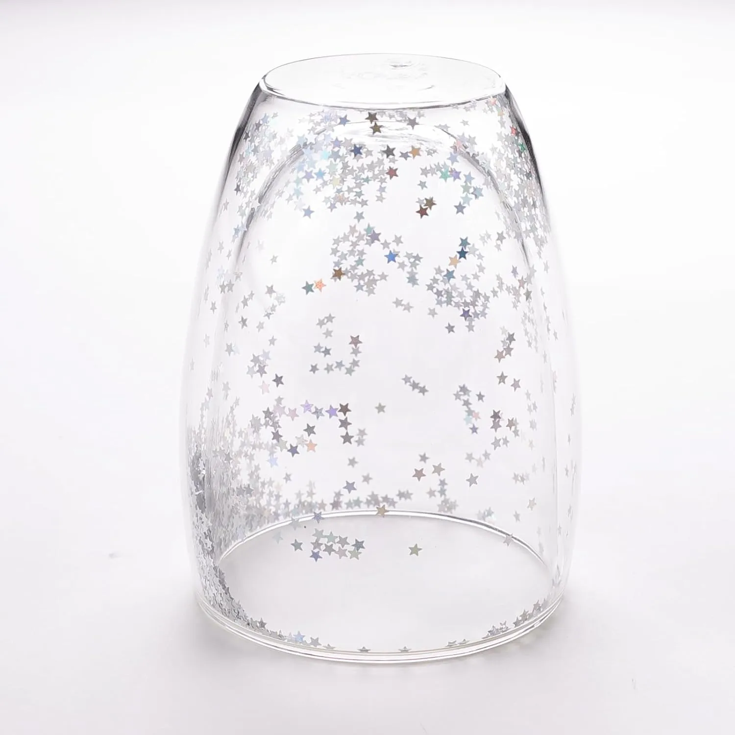 Kuber Industries 8 Pcs Star Sequin Glasses | Double Walled Borosilicate Glass | High Thermal Resistance | Microwave & Dishwasher Safe | 350 ML | Pack of 4 | Transparent