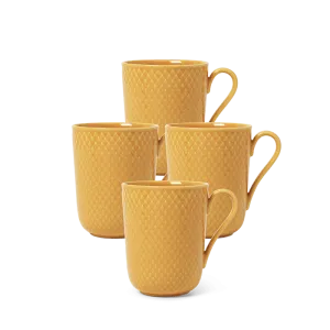 Lyngby Porcelæn Rhombe Color Mug With Handle Set, Yellow, 11.2 Oz, 4 Pcs.