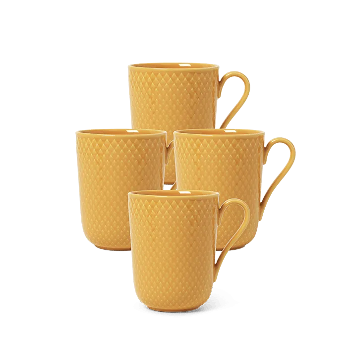 Lyngby Porcelæn Rhombe Color Mug With Handle Set, Yellow, 11.2 Oz, 4 Pcs.