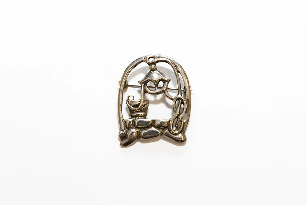 McCLELLAND BARCLAY Sterling Silver Repoussé Wishing Well Brooch