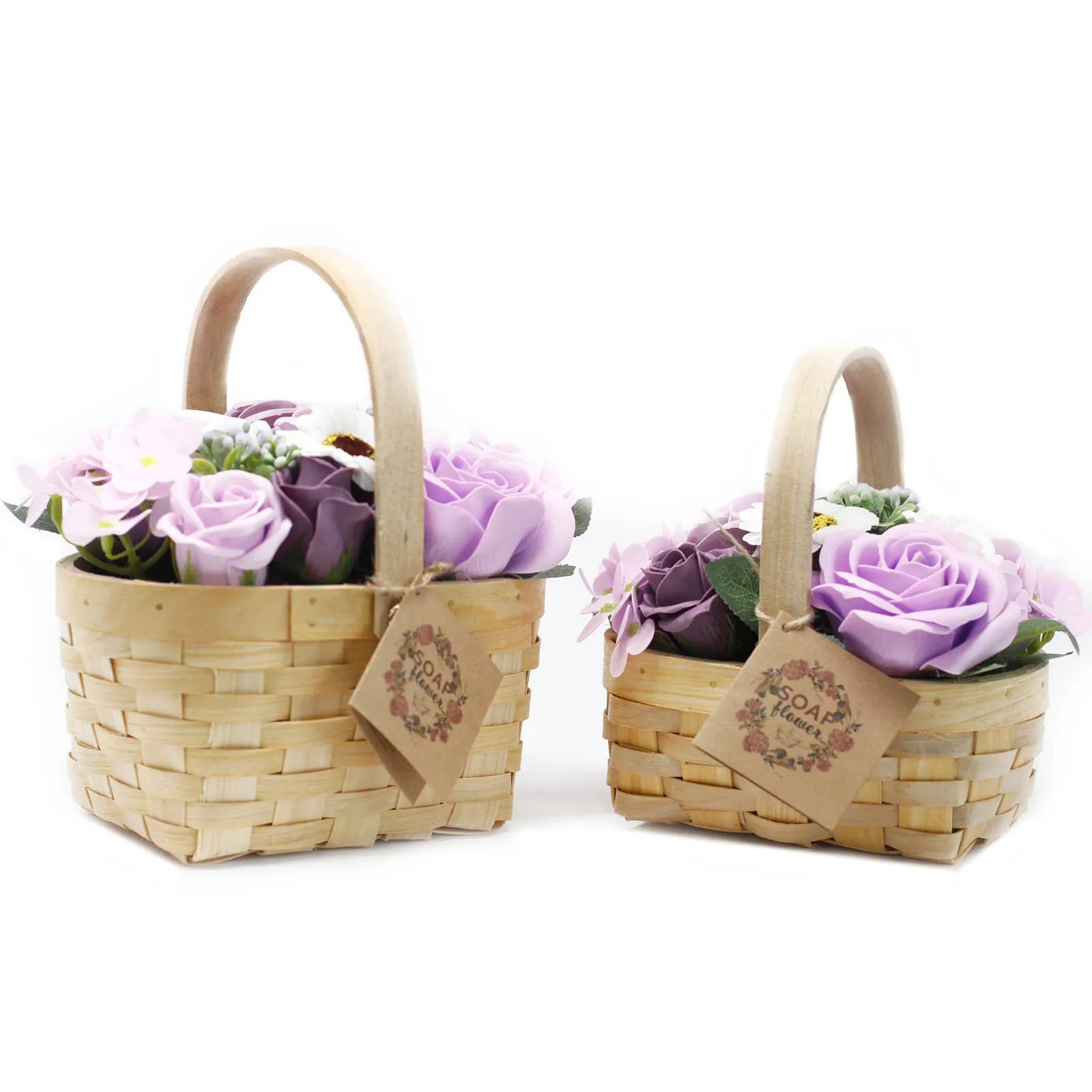 Medium Pink Soap Flower Bouquet in Wicker Basket