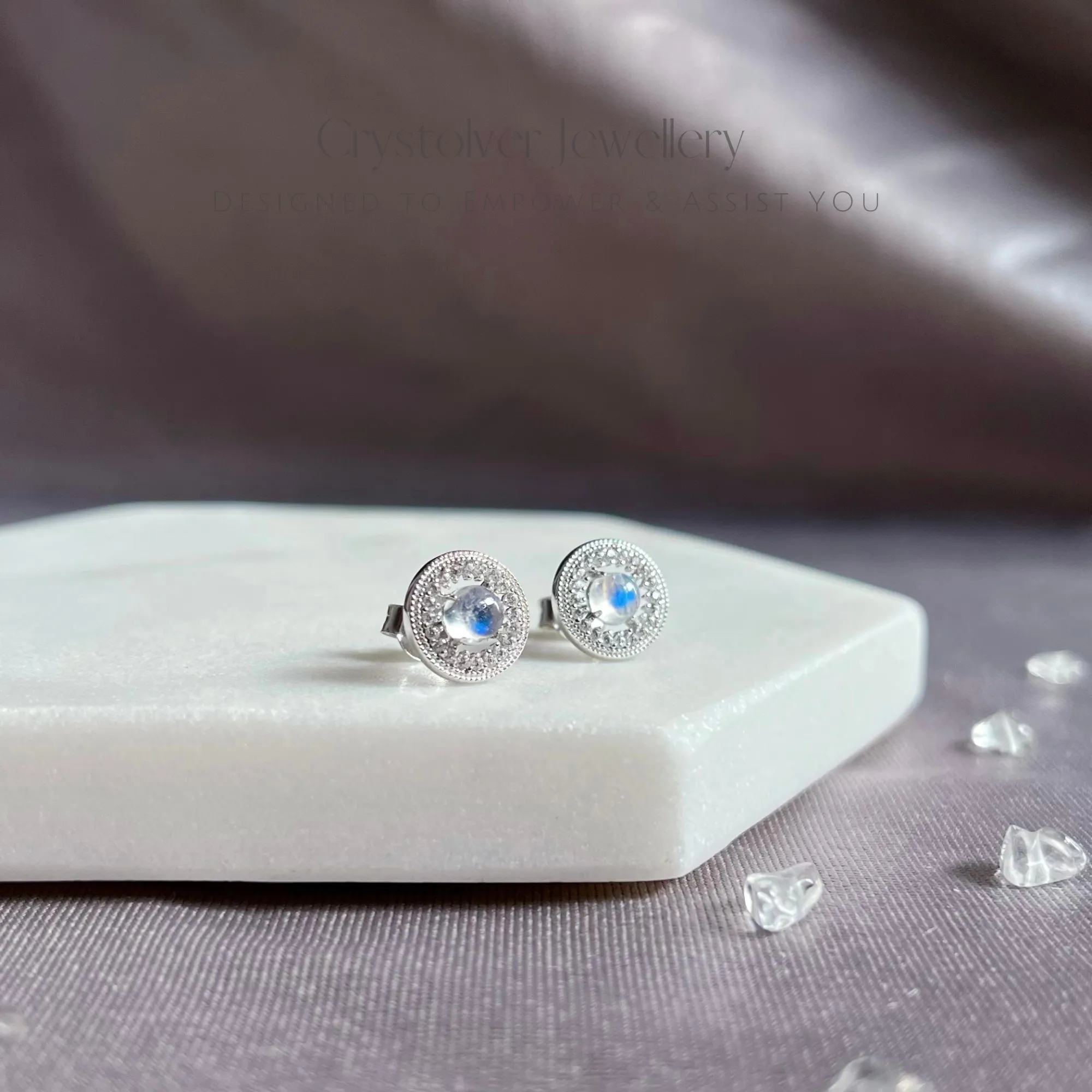 Moonstone Round Zircon Stud Earrings