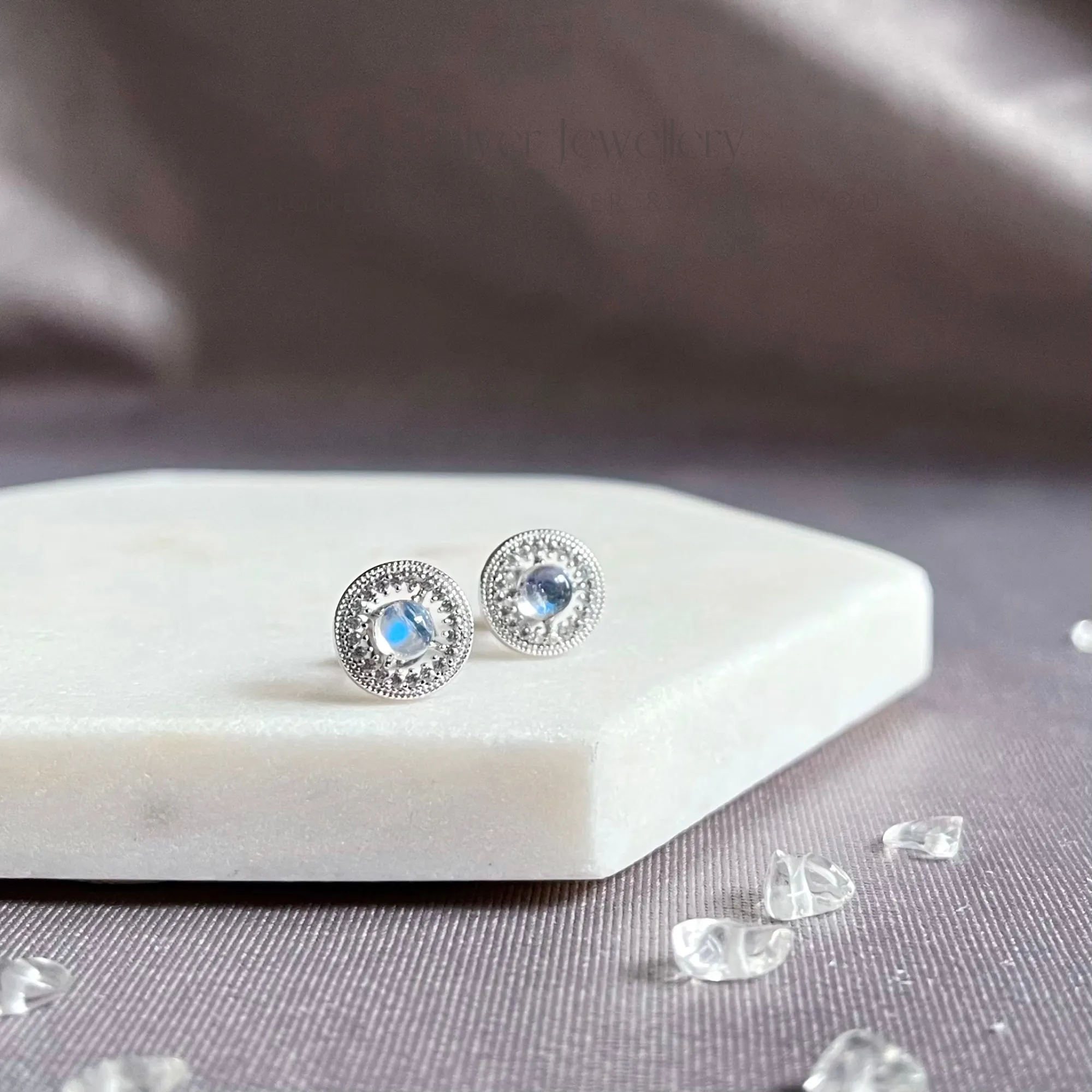 Moonstone Round Zircon Stud Earrings