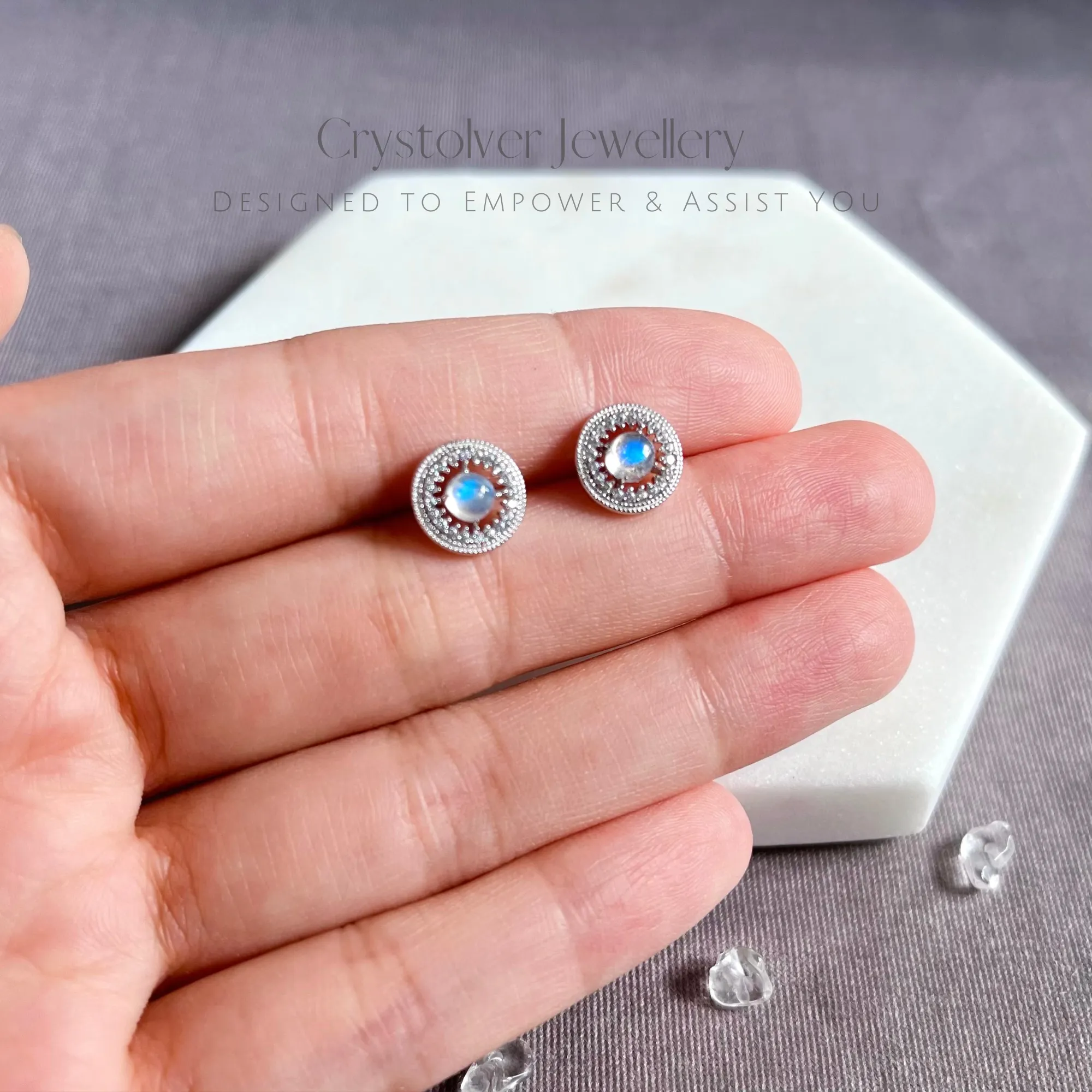 Moonstone Round Zircon Stud Earrings