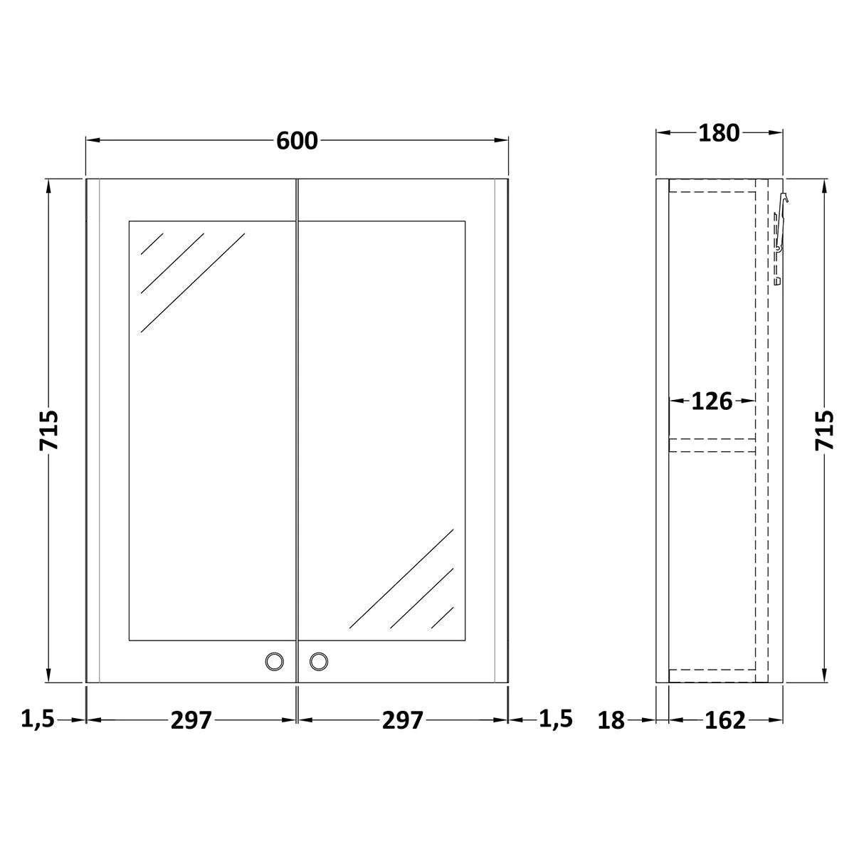 Nuie Classique 600 mm 2 Door Mirrored Bathroom Cabinet in Grey