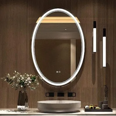 Oval Shape LED Mirror with 3 Lighting Options (Warm, Natural White, Cool White) with Touch Sensor (18X24INCH) L06 Stylish and Decorative Design.