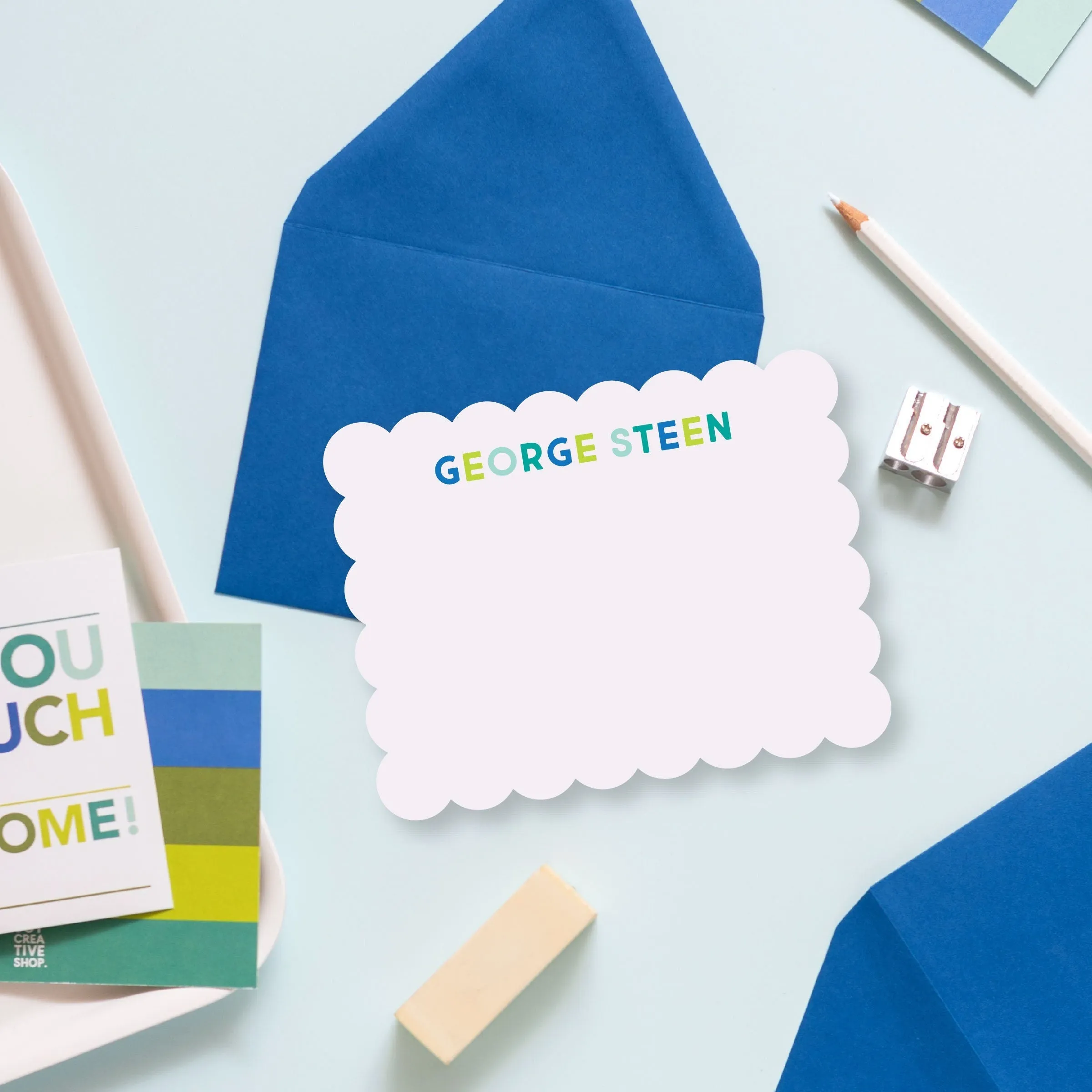 Personalized Scallop Stationery Blues