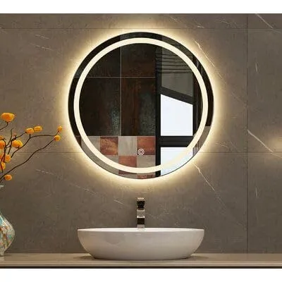 PLAZZIO Decorative led Round Bathroom Mirror for Bathroom, Wash Besin with 3 LED Lights (White,Warm,Natural White) and Touch Sensor Size 24X24 inch