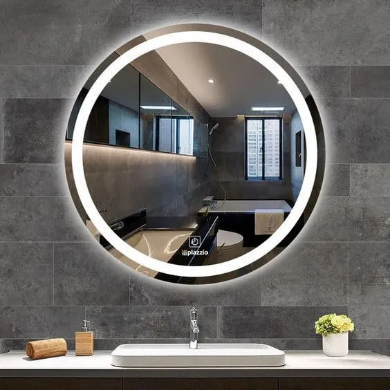 PLAZZIO Decorative led Round Bathroom Mirror for Bathroom, Wash Besin with 3 LED Lights (White,Warm,Natural White) and Touch Sensor Size 24X24 inch