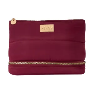 Quilted Makeup Bag with Brush Case, Burgundy