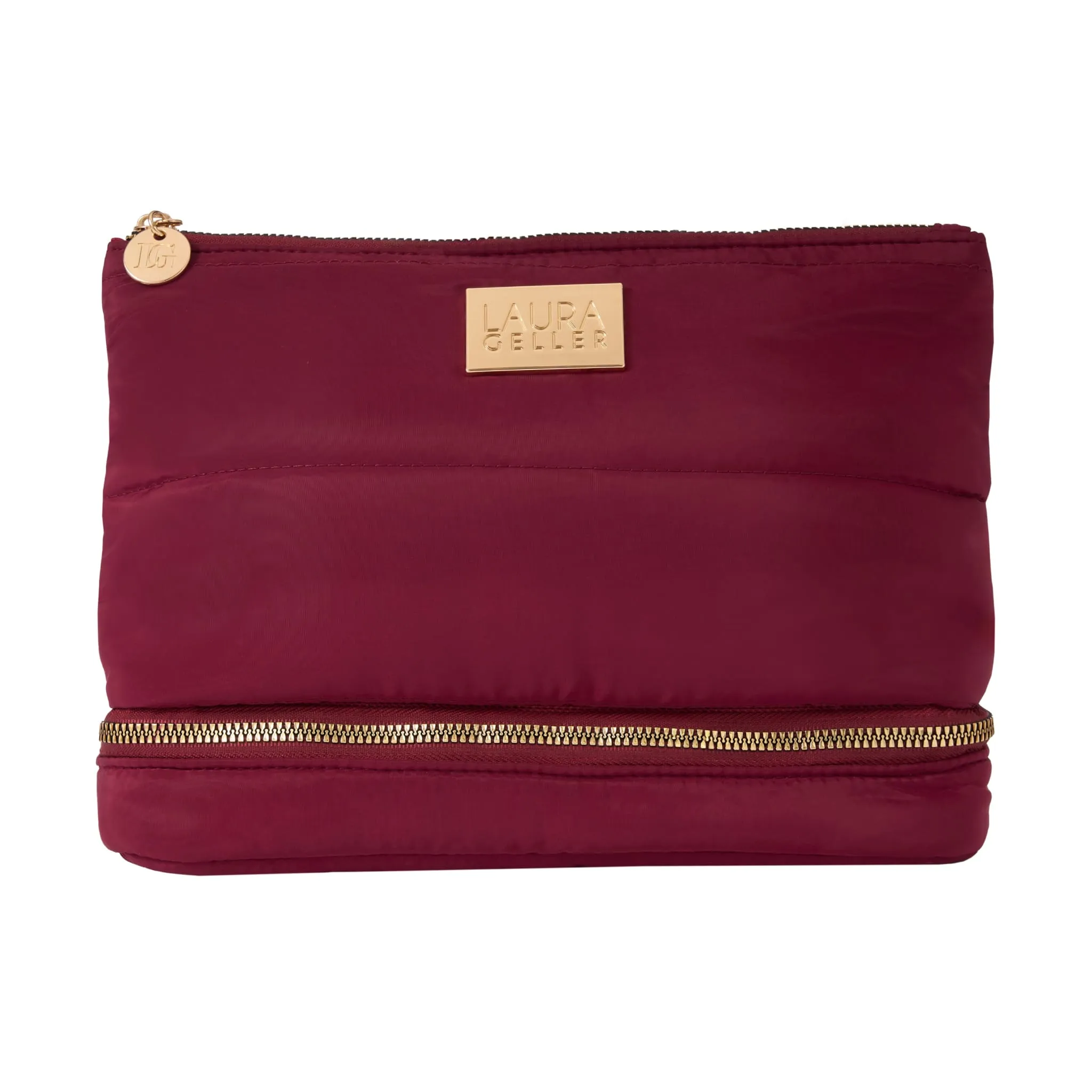 Quilted Makeup Bag with Brush Case, Burgundy