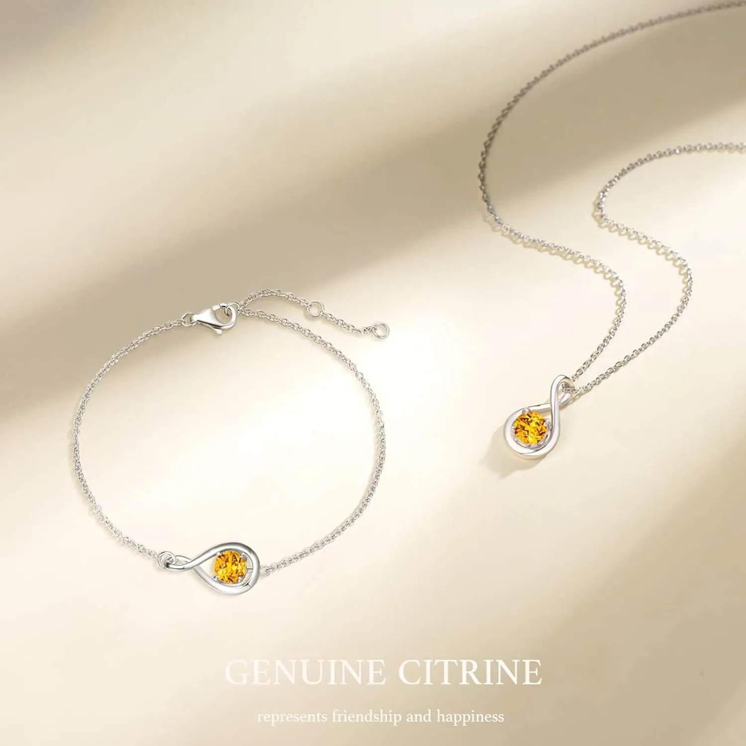 "Infinite Embrace" November Birthstone Citrine Stone Infinity Symbol Sterling Silver Bracelet