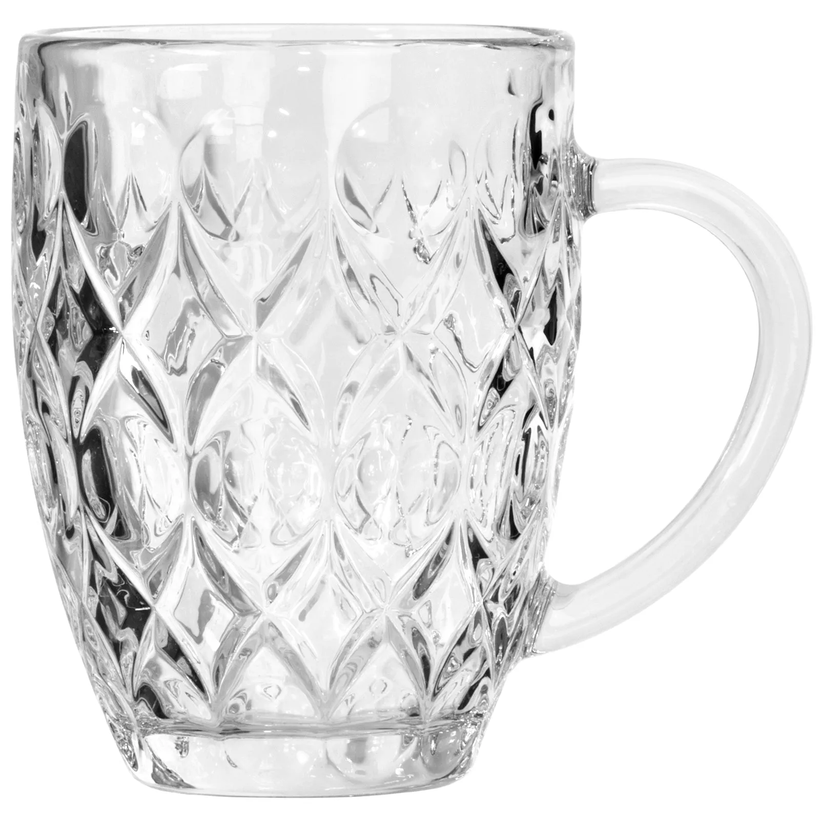 Red Co. Glass Beer Mug Set of 6, 13 oz - Laser Etched Circle and Diamond Pattern