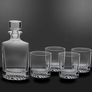 Round Glass Whiskey Decanter Set with Four 9 oz Rocks Glasses in Gift Box