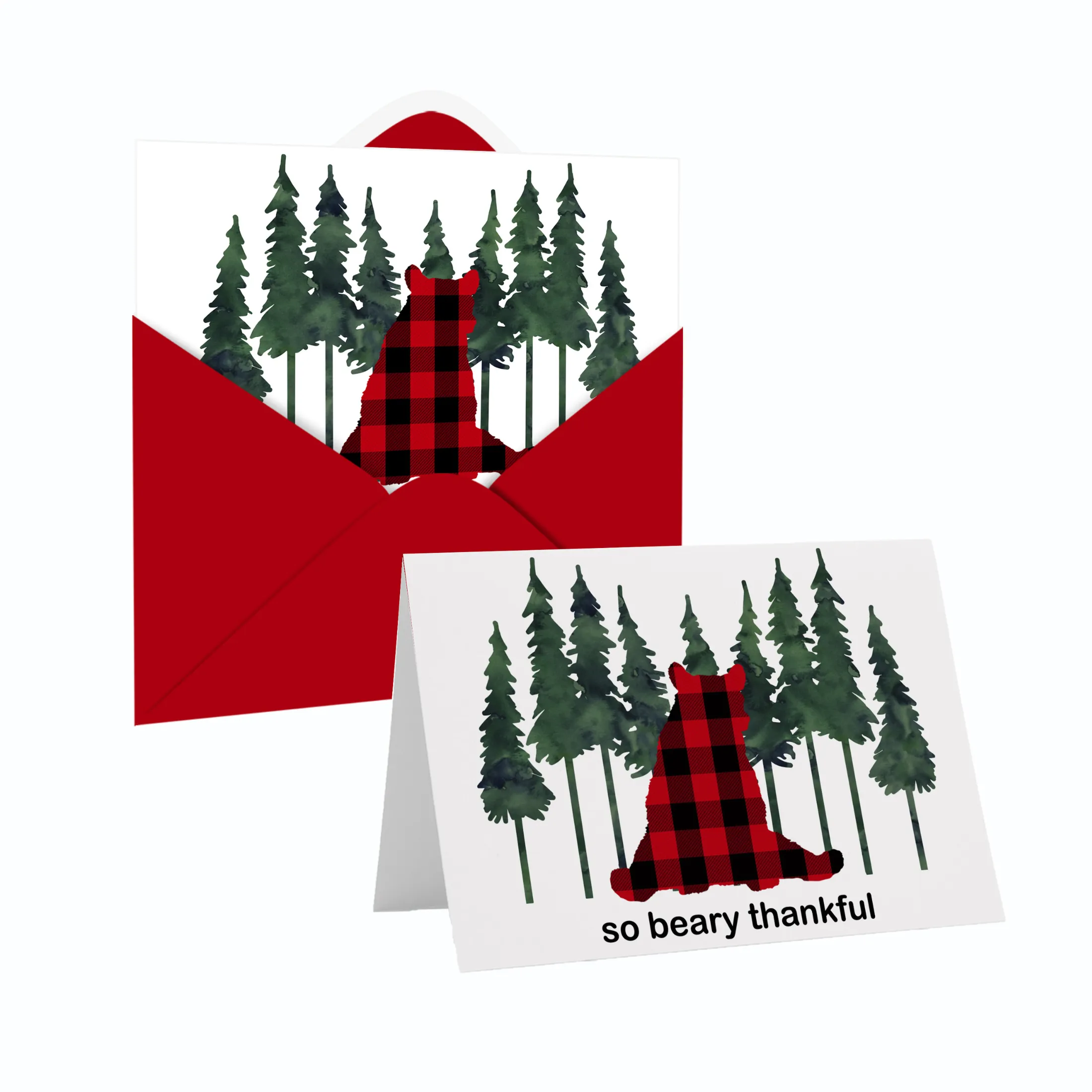 Rustic Bear Thank You Cards for Boys - Red Envelopes Included, 25-Pack, 4x6 Folded Notecards