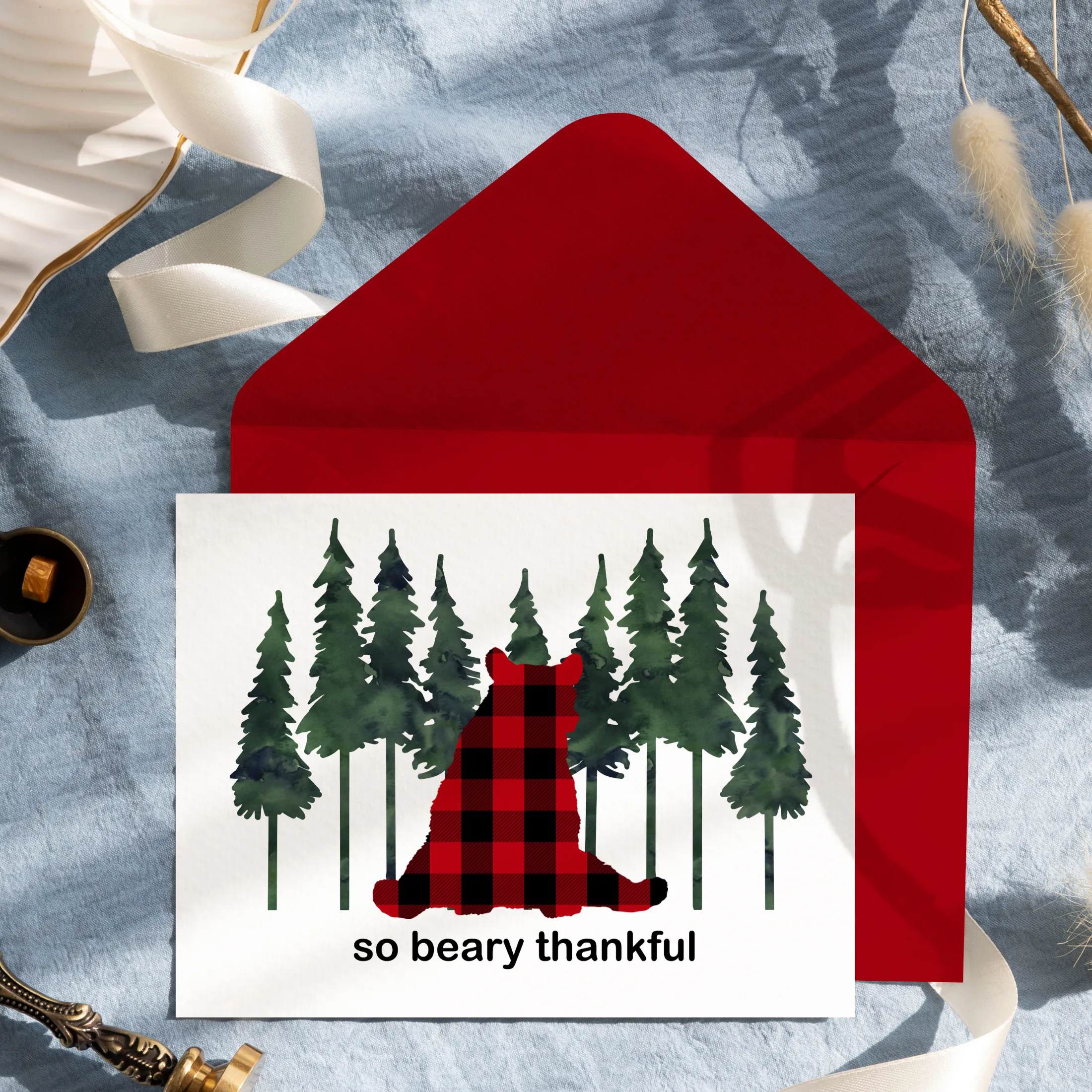 Rustic Bear Thank You Cards for Boys - Red Envelopes Included, 25-Pack, 4x6 Folded Notecards