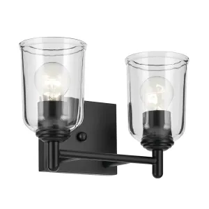 Shailene 13" 2-Light Bathroom Vanity Light with Clear Glass, Black Finish