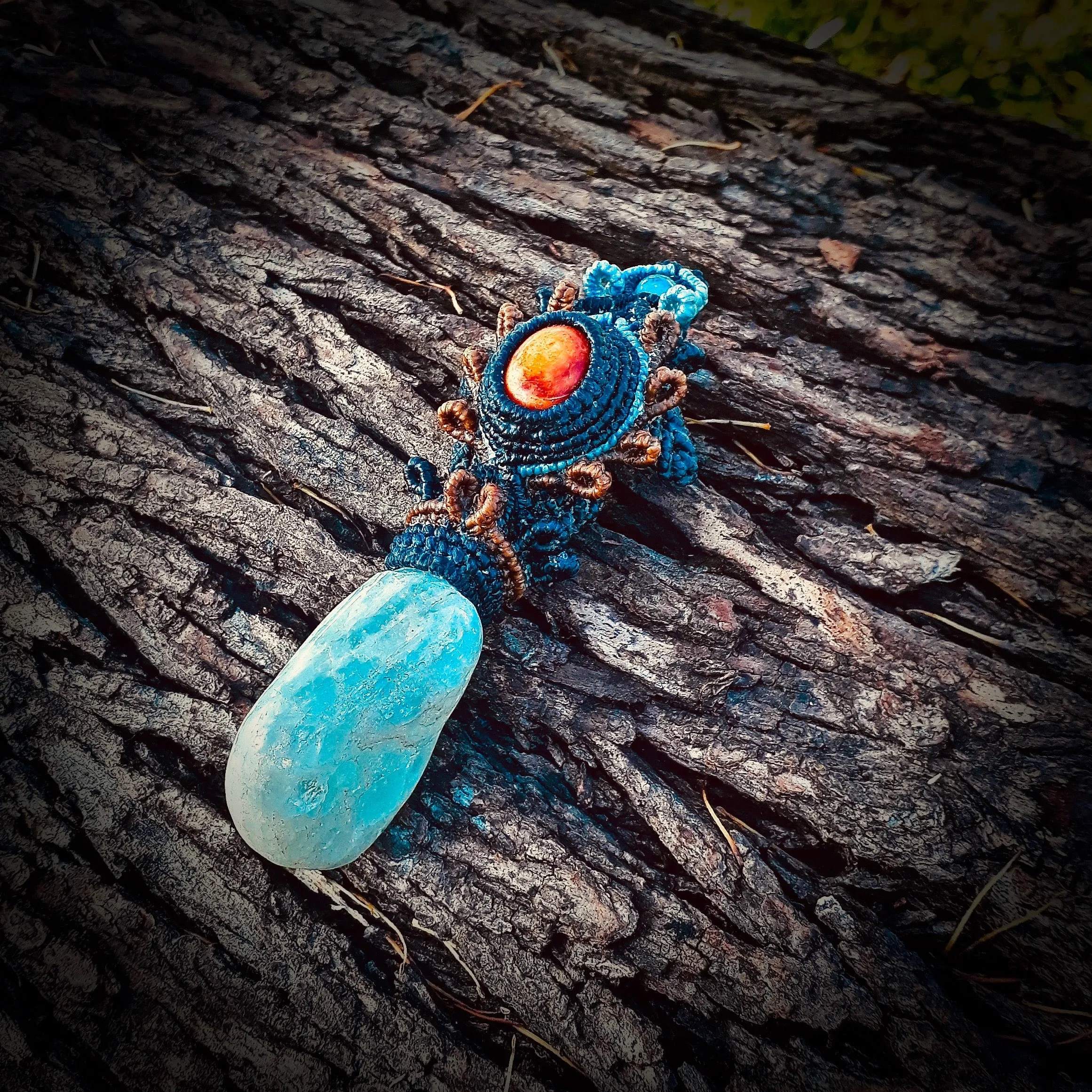 Spondylus and aquamarine pendant (unique design)