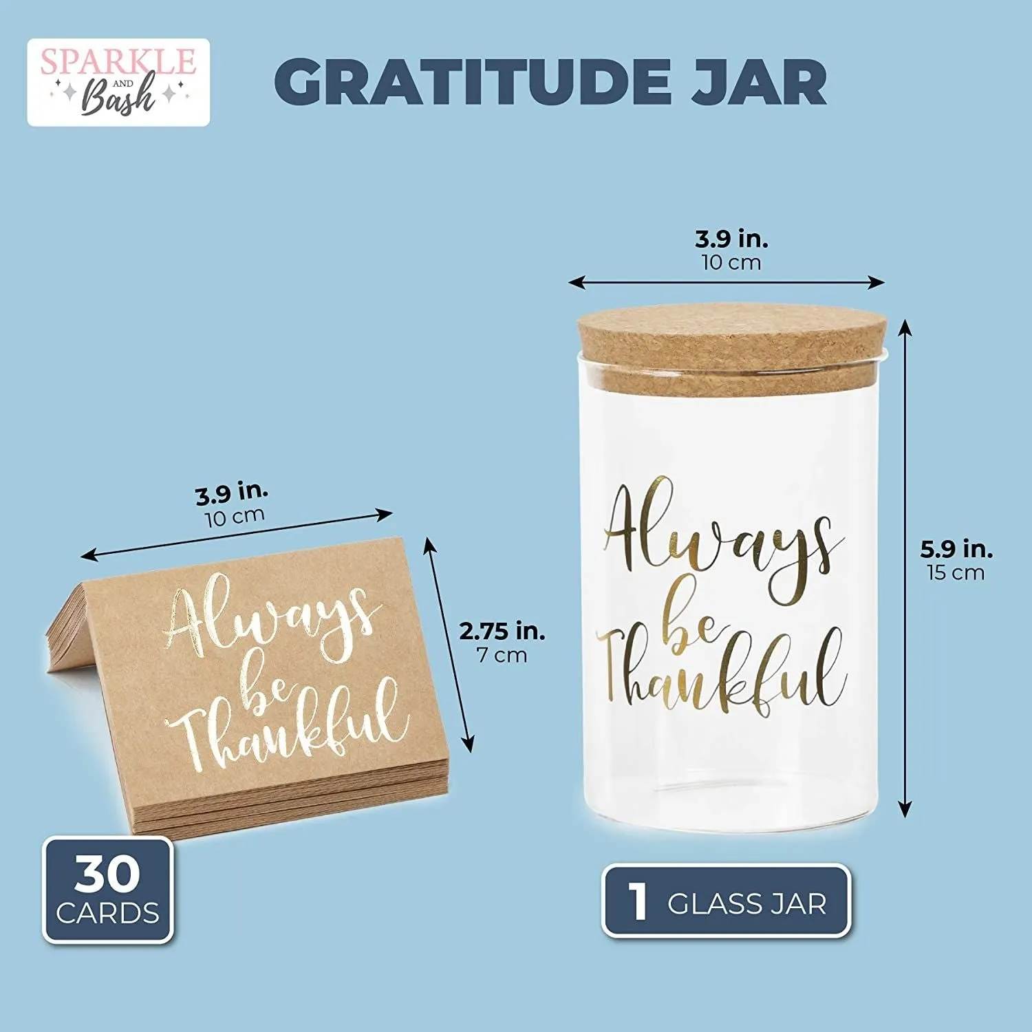 Thanksgiving Gratitude Jar with Cards, Always Be Thankful (4 x 6 In, 31 Pieces)