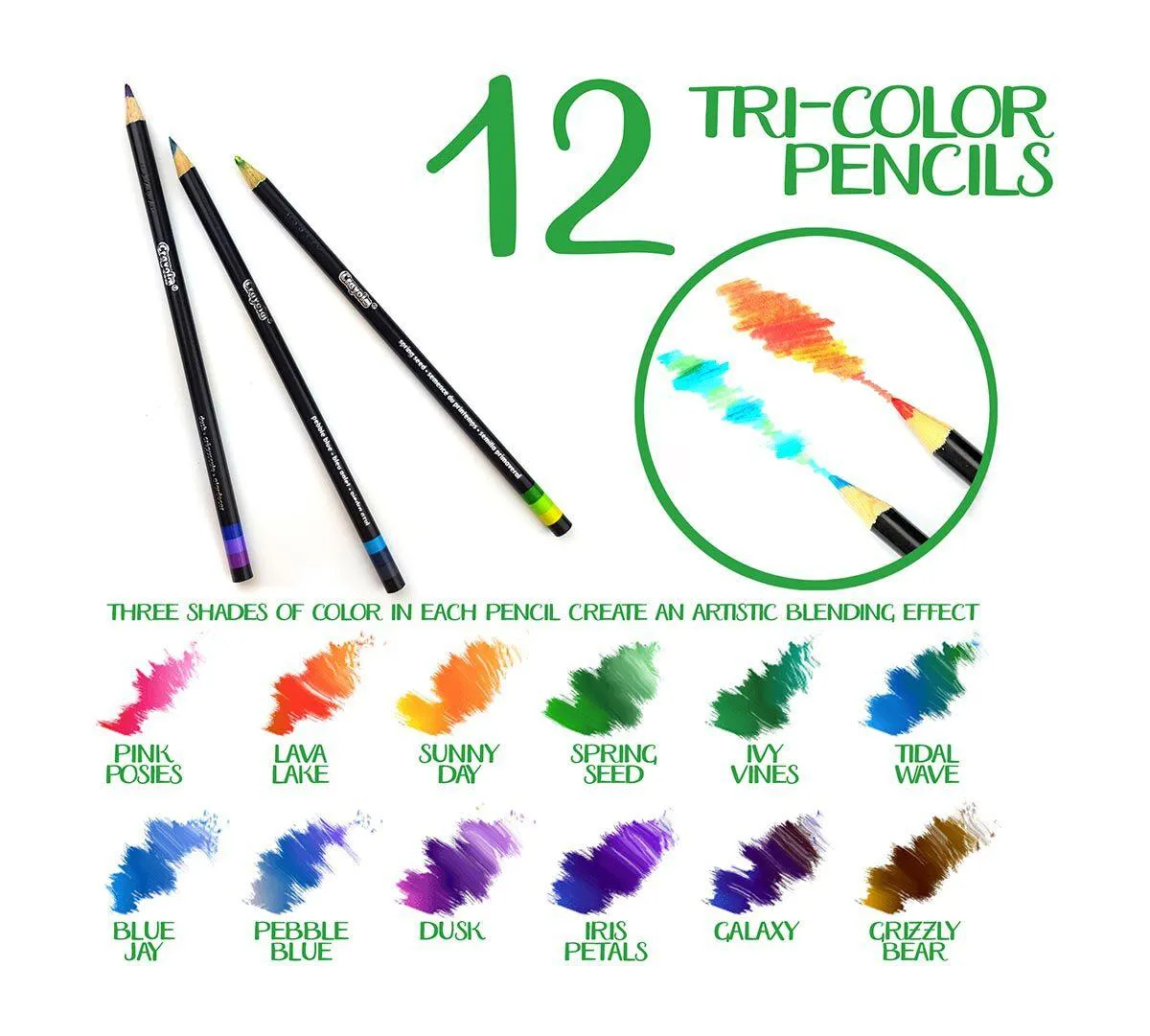 Tri-Shade Colored Pencils with Decorative Tin 12 count