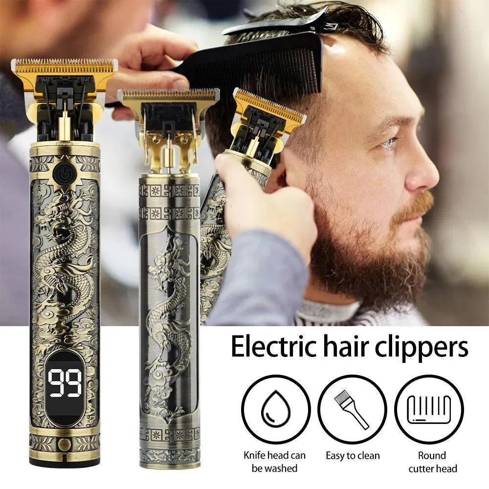 Vintage Dragon Hair Clipper Kit: Stylish Grooming Tool with USB Charging