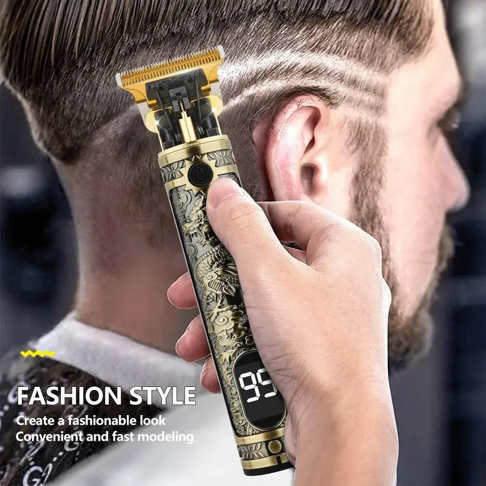 Vintage Dragon Hair Clipper Kit: Stylish Grooming Tool with USB Charging