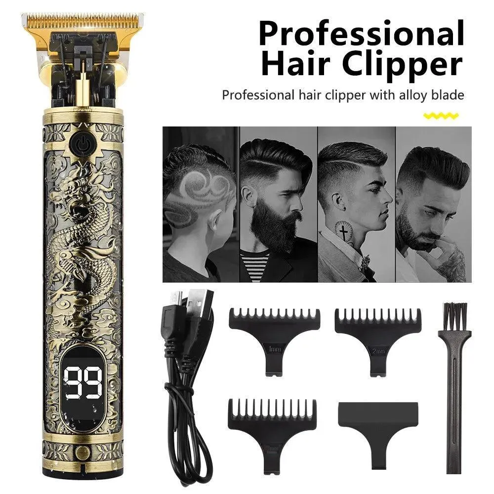 Vintage Dragon Hair Clipper Kit: Stylish Grooming Tool with USB Charging