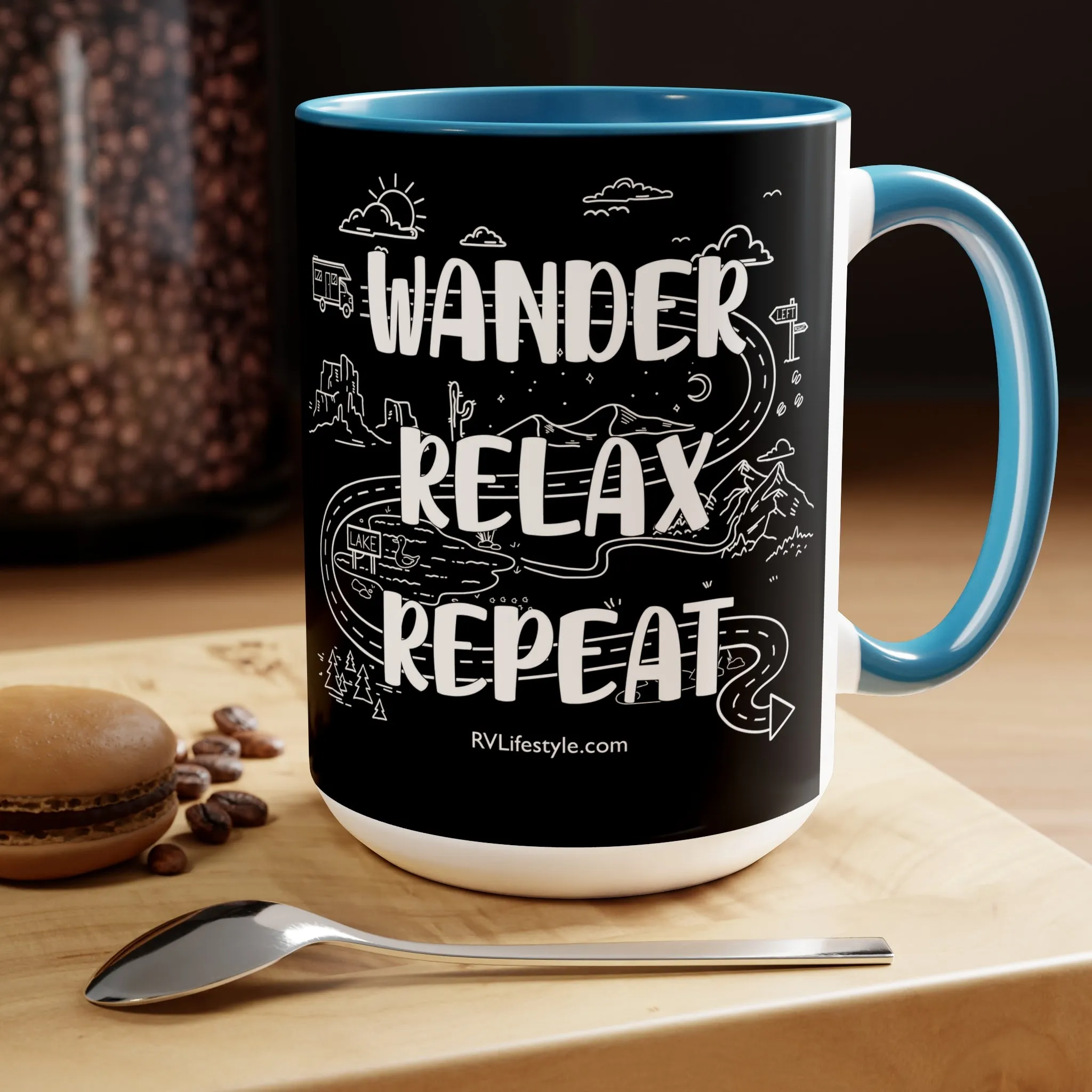 Wander Relax Repeat on Coffee Mugs, 15oz