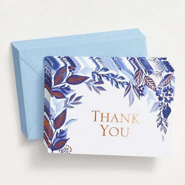 Waste Not Paper Thank You Notecards 10pk - Indigo Trellis