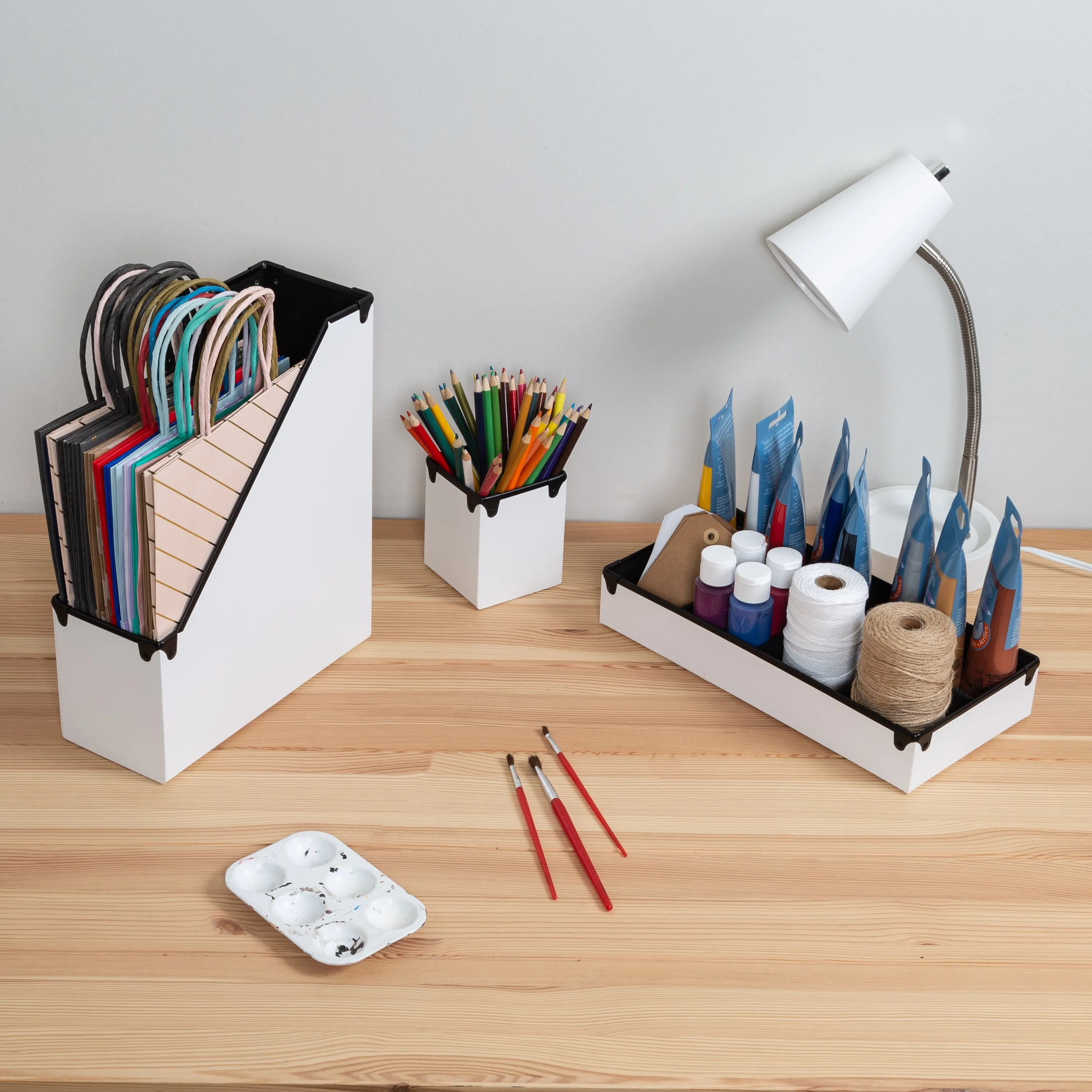 White Faux Leather Desk Organizers (6-Piece Set)