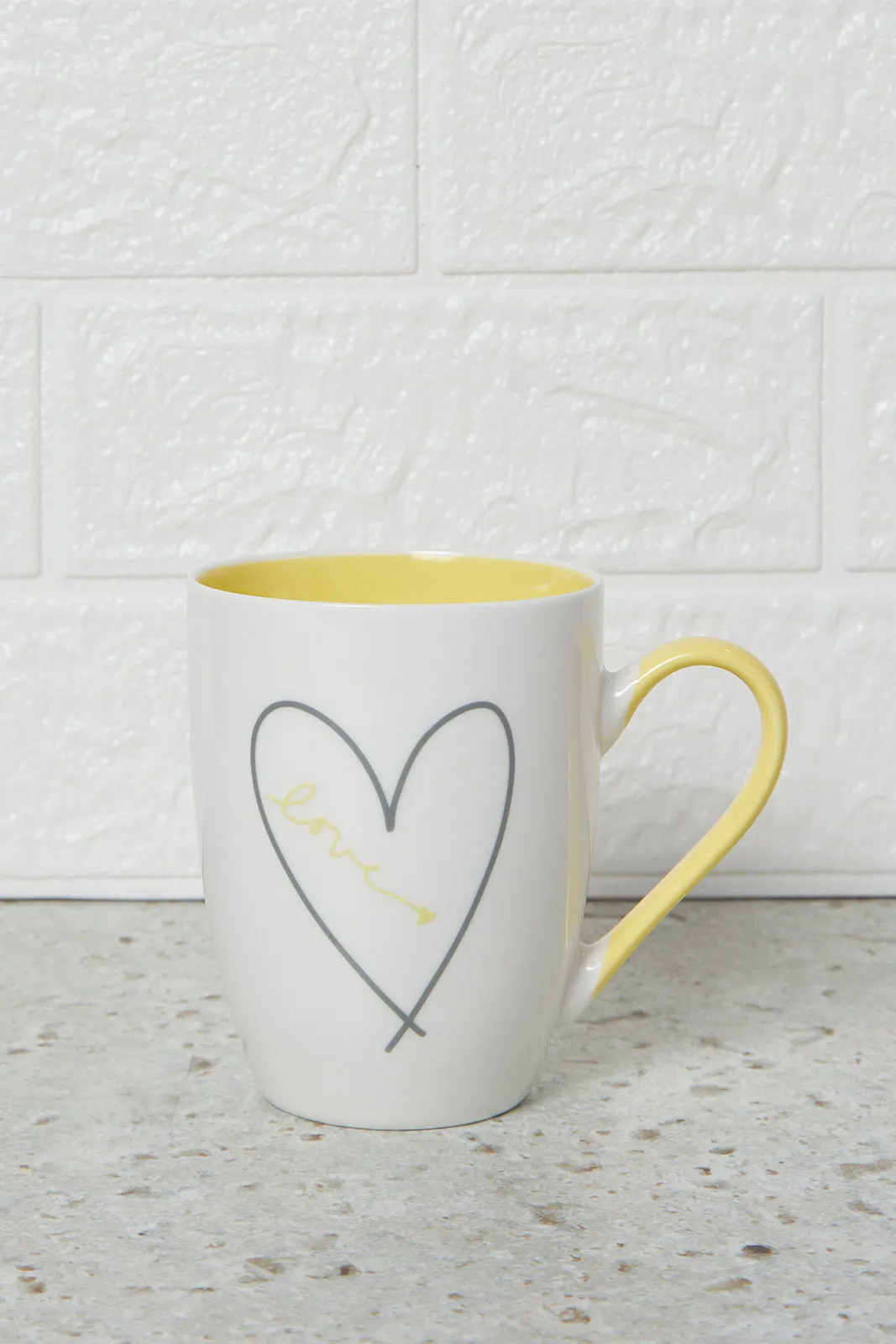 Yellow Love Mug With Gold Design (12.5Oz)